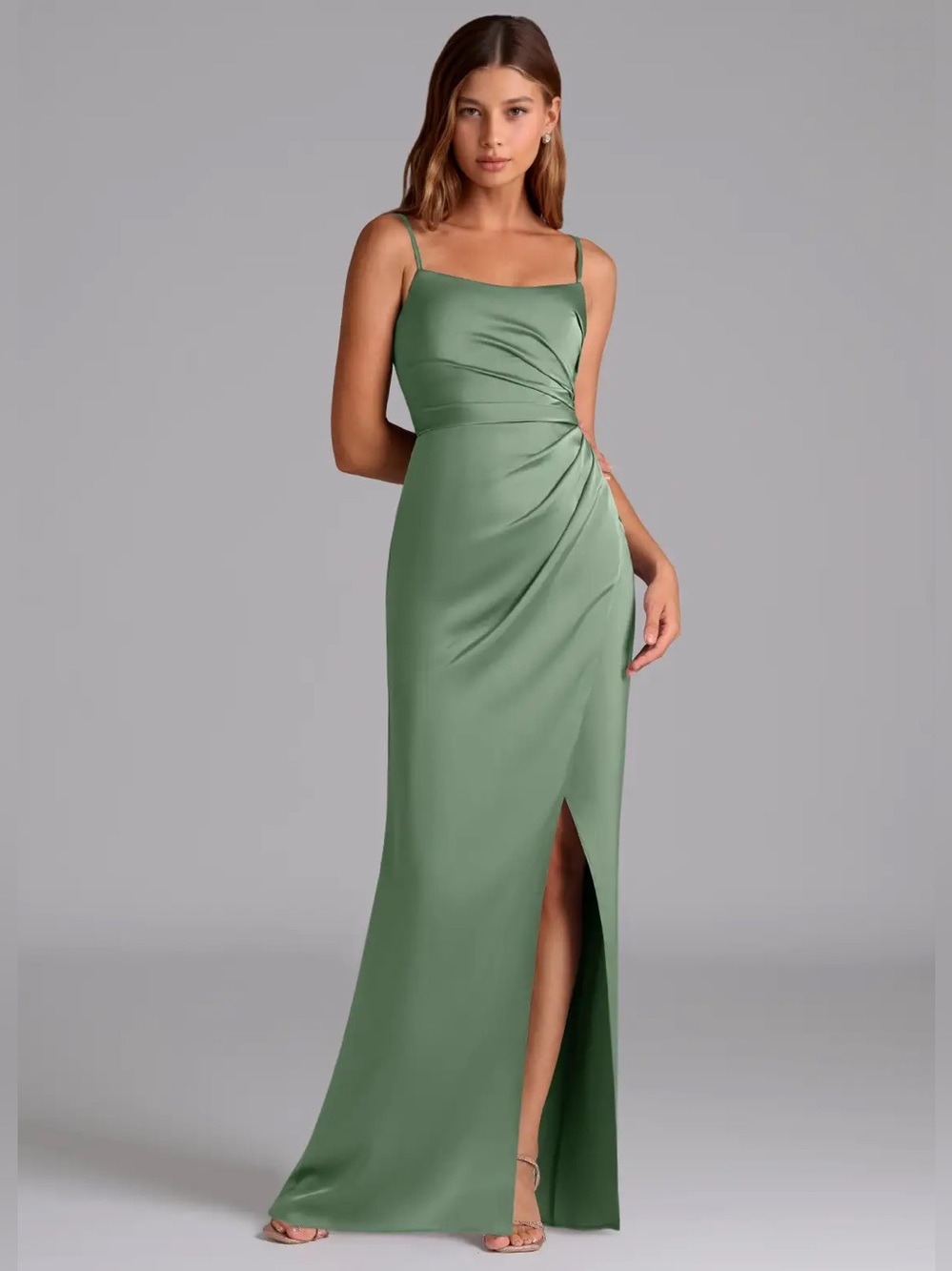 Azazie Calandra Stretch
Matcha Sheath Pleated Stretch Satin Dress